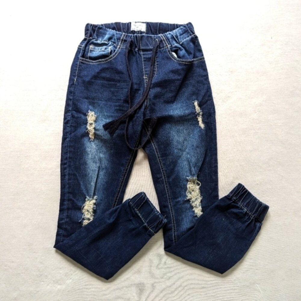 Gogo jeans dark blue distressed jeans women's size 1
